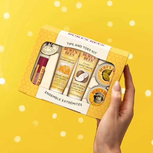 Burt's Bees Christmas Gifts, 6 Skincare Stocking Stuffers Products, Tips & Toes Set - Pomegranate Lip Balm, Almond Milk & Honey Hand Creams, Coconut Foot Cream, Lemon Butter Cuticle Cream & Hand Salve