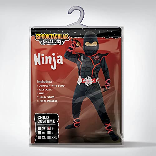 Spooktacular Creations Halloween Ninja Costume, Black Ninja Costume Kids, Ninja Accessories Costume Set, ninja dressing up, Halloween Costumes for Boys DressUp and RolePaly Party (Small (5-7 yrs))