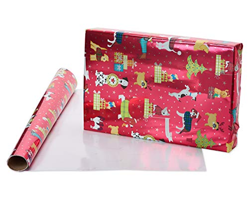 Papyrus Christmas Wrapping Paper Rolls, Holiday Chic and Santa's Best Friends Dog Print (2 Rolls, 60 sq. ft.)