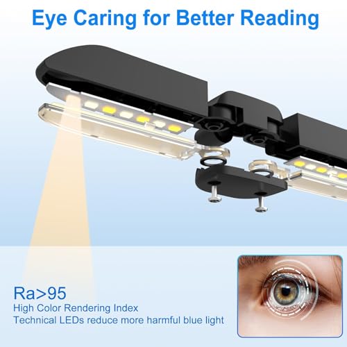 Vekkia 14 LED Rechargeable Book-Light with Clamp for Reading at Night in Bed, Warm/White, 180° Adjustable Clip on Light, Lightweight Eye Care Book Light, Perfect for Book Lovers