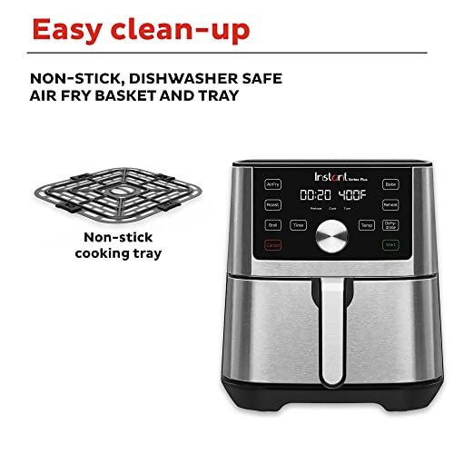 Instant Vortex Plus 6QT XL Air Fryer, 6-in-1, Broils, Dehydrates, Crisps, Roasts, Reheats, Bakes for Quick Easy Meals, 100+ In-App Recipes, Dishwasher-Safe, from the Makers of Instant Pot, Black