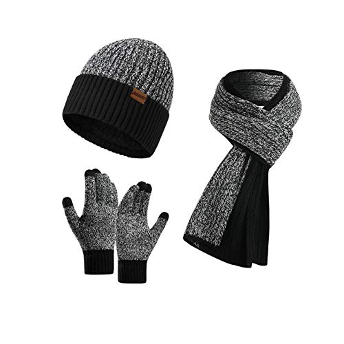 Honnesserry Winter Hats Scarf for Men with Touchscreen Gloves Warm Men's Scaves and Beanie Hat Themal Gloves Set