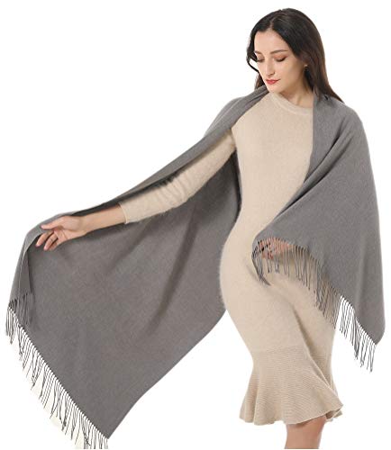 Women Shawl Wrap Scarf Pashmina Gifts Idea Wedding Christmas Birthday Evening Dresses Wear Lady Winter Large Warm Soft Stole Elegant Wide Solid Color Gray