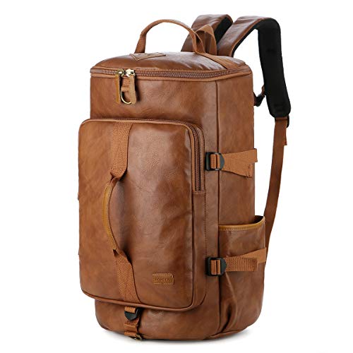 Baosha Stylish Vegan Leather Men Weekender Travel Duffel Tote Bag Backpack Travel Hiking Rucksack Overnight Bag 3-Ways Convertible HB-26 (Brown)