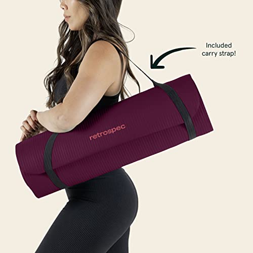 Retrospec Solana Yoga Mat 1/2" Thick w/Nylon Strap for Men & Women - Non Slip Excercise Mat for Yoga, Pilates, Stretching, Floor & Fitness Workouts, Boysenberry