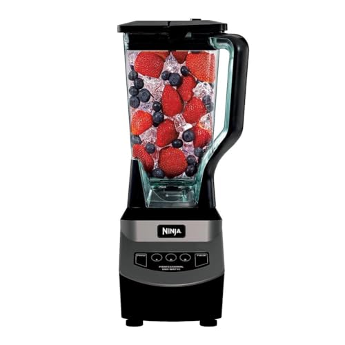 Ninja Blender, For-Smoothies, Salsa, Shakes, Slush, and-Frozen Drinks, Blender, Pitcher, and-Lid, Blender for-Kitchen, Crushes Ice, Fruit, and-Veggies, 1000-Watt, Dishwasher Safe, Black, NJ601AMZ​