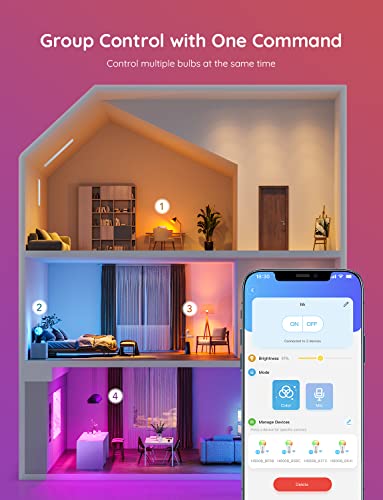 Govee Smart Light Bulbs, Color Changing Light Bulb, Work with Alexa and Google Assistant, 16 Million Colors RGBWW, WiFi & Bluetooth LED Light Bulbs, Music Sync, A19, 800 Lumens, 4 Pack