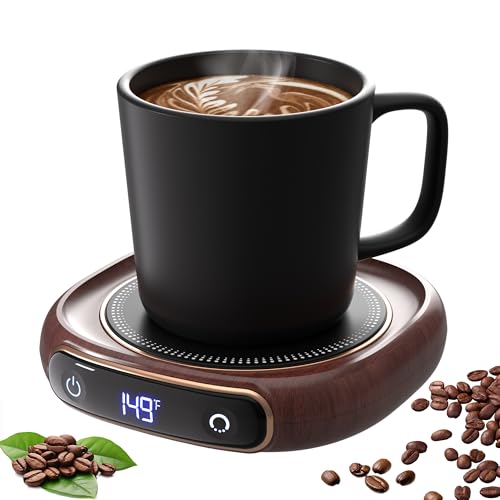 Lerat Coffee Mug Warmer & Mug Set for Desk, Electric Coffee Cup Warmer with Auto Shut Off, 3 Temperature Setting Smart Cup Warmer for Heating Coffee, Milk, Beverage, Candle Jar (Wood), 8oz