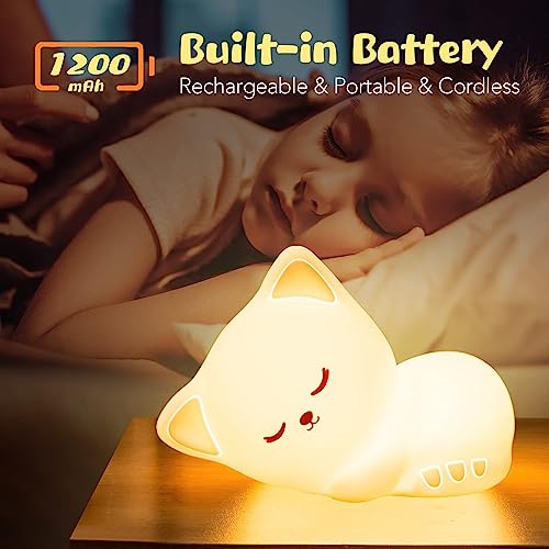 Night Light for Kids Lamp Cute Lamp, 16 Colors+Tap+Silicone Kids Night Light for Kids Night Light,USB Rechargeable Cat Night Lights for Kids Room,Girls Bedroom Decor Cat Decor Nightlight for Kids Room