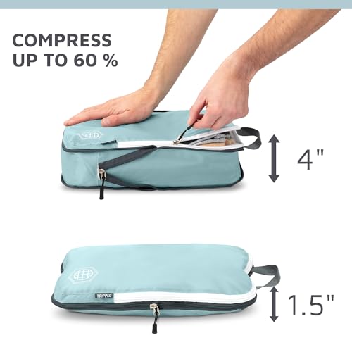 Compression Packing Cubes for Travel - Luggage and Backpack Organizer Packaging Cubes for Clothes (Dusty Teal and White, 2 Piece Set)