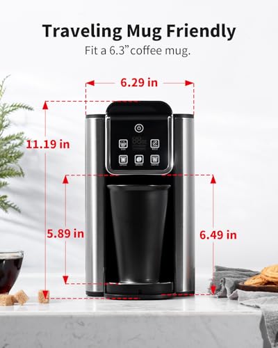 KIDISLE Hot & Iced Coffee Maker with Bold Setting, Single Serve Coffee Maker for K Cup and Grounds, 6-14 Oz Brew Sizes, 50 Oz Removable Water Tank, One Cup Coffee Machine with Reusable Filter, Black