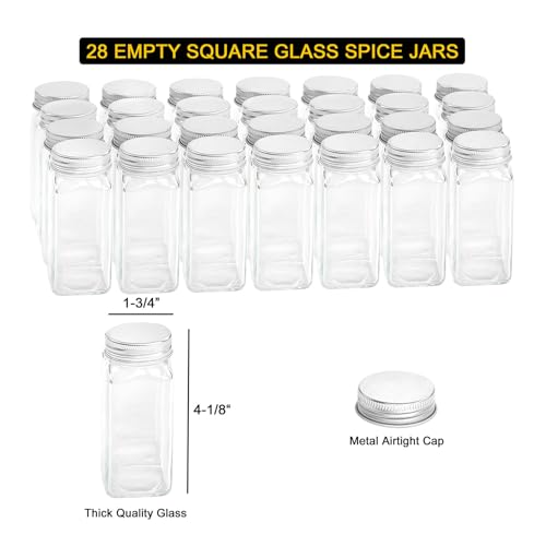 SpaceAid Spice Rack Organizer with 32 Spice Jars, 386 Spice Labels, Chalk Marker and Funnel Set for Cabinet, Countertop, Pantry, Cupboard or Door & Wall Mount - 32 Jars, 15.3" W × 10.8" H, Black