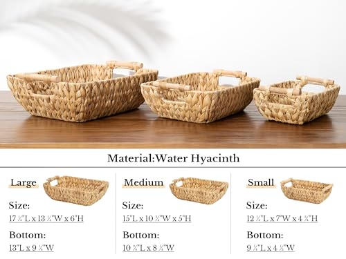 StorageWorks Hand-Woven Jumbo Storage Baskets with Wooden Handles, Water Hyacinth Wicker Baskets for Organizing, 2 Pack