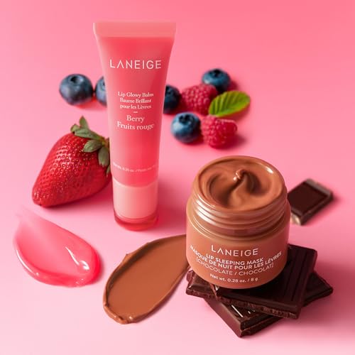 LANIEGE Berries N' Choco: Lip Glowy Balm Berry, Lip Sleeping Mask Chocolate, Nourish, Hydrate, Vitamin C and Murumuru Butter