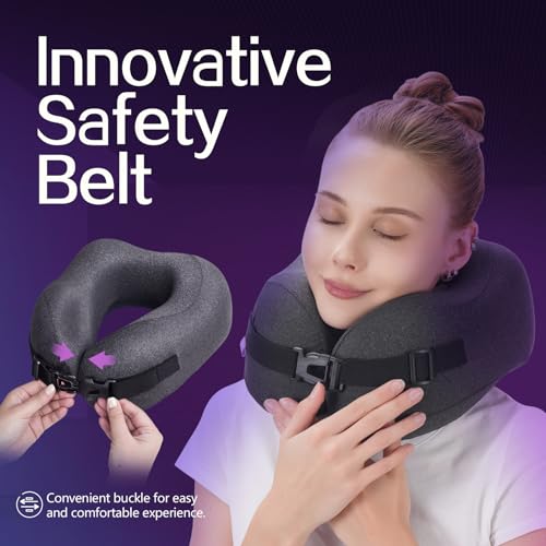 CSJT Travel Pillow Vac Compressed Memory Foam Neck Pillow Airplane,Comfortable,Neck Support,Machine Washable,Airplanes Travel Essentials Accessories for Office,Flight,Cars Breaks Sleeping(Black)