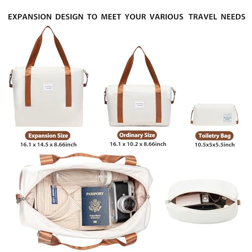 LONG VACATION Luggage Set 4 Piece Luggage ABS hardshell TSA Lock Spinner Wheels Luggage Carry on Suitcase (WHITE-BROWN, 6 piece set)