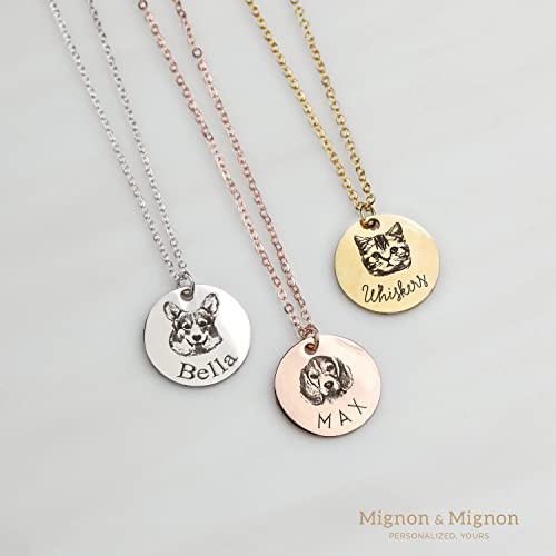 MignonandMignon Personalized Pet Gifts Custom Pet Jewelry Dog Necklace Cat Gift Custom Portrait Unique Gift LCN-AP (Silver)