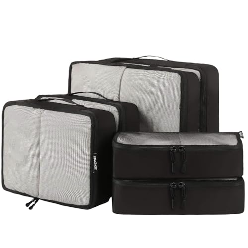 BAGAIL 6 Set Packing Cubes,Travel Luggage Packing Organizers(6Set Black Net)