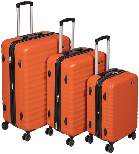 Amazon Basics 3-Piece Hardshell Luggage Set with Wheels and Scratch-Resistant Surface, Includes (21", 26", 30") Carry On Suitcases, Orange