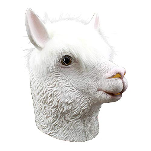 CreepyParty Animal Mask Costume Novelty Halloween Costume Party Latex Animal Head Mask Alpaca Mask White (llama)