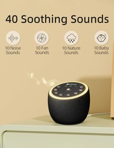 Sleep Sound Machine White Noise Machine 40 Non Looping Sounds 8 Night Light Colors 4 Timers 32 Adjustable Volume Memory Function Brown Noise Sounds Machine for Baby Kids Adult Plug-in, Black