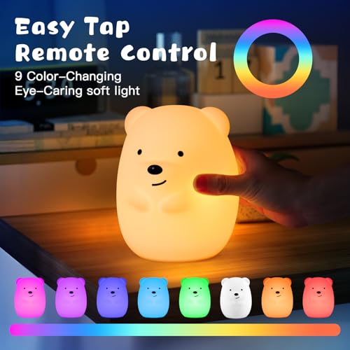 Nice Dream Bear Night Light for Kids, 9 Color Changing Baby Night Light with Remote＆Timer, Rechargeable Animal Kids Night Lamp for Boys Girls Nursery Bedroom, Kids Kawaii Gifts (5.9"x4.7"x4.7")