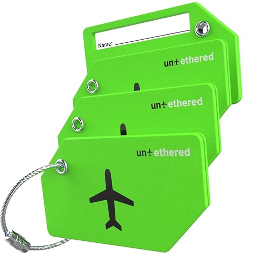 Untethered 4-Pack Luggage Tag Set | Luggage Tags, Luggage Tags for Suitcases, Bag Tag, Luggage Tags 4 Pack, Suitcase Tags, Identifiers Travel Bag Tags for Luggage, Name Travel Tags for Luggage