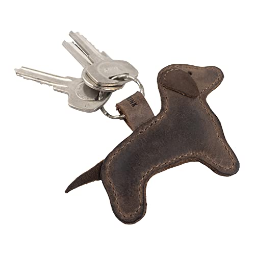 Hide & Drink, Dog Shaped Keychain, Dachshund Keyring, Cute Stuffed Animal Ornament, Full Grain Leather, Handmade Key Holder, Bourbon Brown