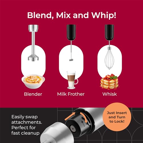 Mueller Immersion Blender Handheld - 8 Speed Stainless Steel Electric Hand Blender, 3 in 1 Emulsion Blender Handheld with Turbo Mode, Stick Blender Emulsifier for Kitchen for Soup, Smoothie, Puree