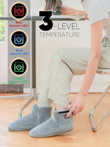 Ulefi® Electric Foot Warmer Rechargeable, Heated Booties with Portable Charger Power Bank, Heating Slippers Boots Foot Warmers, Fast Heating, L Fit for Man 6-9 / Women 6-10