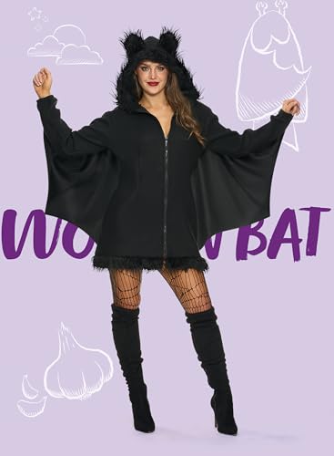 Spooktacular Creations Woman’s Black Bat Costume Women, Adult Bat Wing Zip Hoodie, Halloween Costumes for Adults (X-Large)