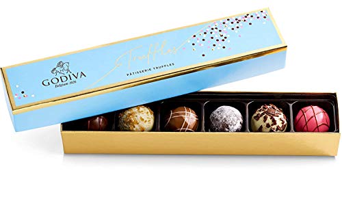 Godiva Chocolatier Patisserie Dessert Chocolate Truffle Gift Box for Birthday, Graduation, Thank You, Father's Day Gift Basket, Gourmet Candy with Creamy Filling in Milk, White, Dark Chocolate, 6pc