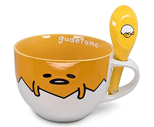 Silver Buffalo Gudetama Dangerous Situations Boxed Ceramic Soup Mug w/Spoon, 24-Ounce