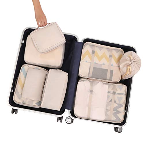 BAGAIL 8 Set Packing Cubes Luggage Packing Organizers for Travel Accessories-Cream