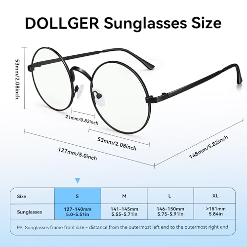 Dollger Retro Round Glasses glasses Circle Clear Lens Non-Prescription Glasses for Men Women Fashion Metal wire Frame Black