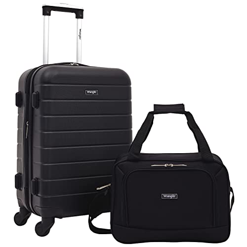 Wrangler Smart Luggage Set with Cup Holder, USB Port and Phone Holder, Black, 2 Piece Set