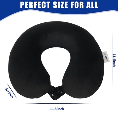 SAIREIDER Travel Pillow 100% Pure Memory Foam Travel Neck Pillow, Airplane Pillow for Traveling、Car、Home、Office，Washable Cover（Black）