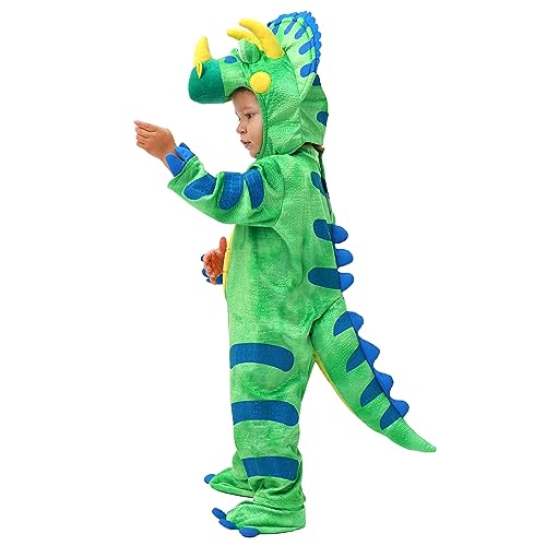 Spooktacular Creations Green Triceratops Dinosaur Costume with Toy Egg for Kid Halloween Dress Up DinosaurThemed Pretend Party (3T (3-4 yrs))