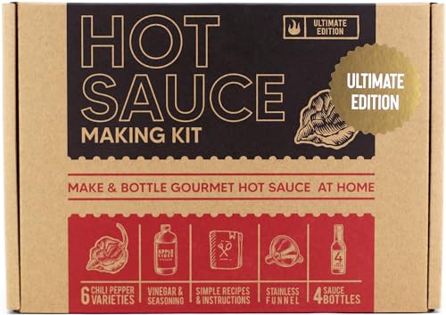 Ultimate Edition Hot Sauce Making Kit, 6 Varieties of Peppers, Ghost pepper, Habanero, Gourmet Spice Blend, 4 Bottles, Labels, Book, Gift For Dad (Ultimate Edition)