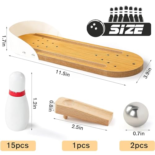 3 otters Mini Bowling Set, Wooden Tabletop Bowling Game Desk Toys Desktop Bowling Home Bowling Alleys, Desk Gifts for Coworkers, Fun Gag Gifts