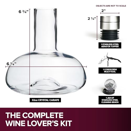 Modern Innovations Red Wine Decanter with Aerator Lid, Best Wine Decanter Gift Kit for Wine Lovers, Double Decanter Set for Wine, Wine Breather Carafe Decanter, Aerating Decanter, Glass Wine Saver