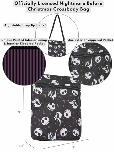 Disney Crossbody Bags For Women, Nightmare Before Christmas Gift, Jack Skellington Movie Black Vegan Small Sling Bag, Shoulder Bag, Travel Purses for Women, Everyday Halloween Passport, Adults & Teens