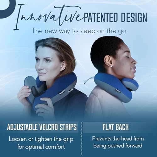 BCOZZY Neck Pillow for Travel Provides Double Support to The Head, Neck, and Chin in Any Sleeping Position on Flights, Car, and at Home, Comfortable Airplane Travel Pillow, Large, Navy