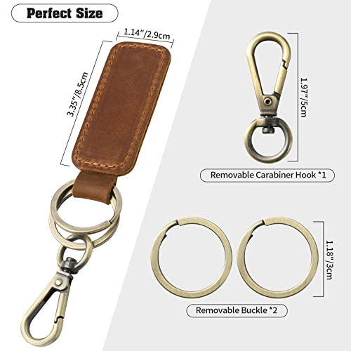 Jack&Chris Genuine Leather Car Keychain, Universal Key Fob Keychain, Leather Key Chain Holder for Men and Women, 2 Keyrings and Carabiner Clip, JC306-Brown