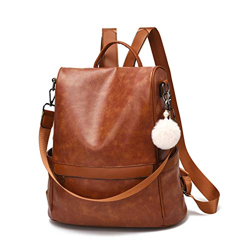 CHERUTY Women Backpack Purse PU Leather Anti-theft Casual Shoulder Bag Fashion Ladies Satchel Bags(Tan-Large)