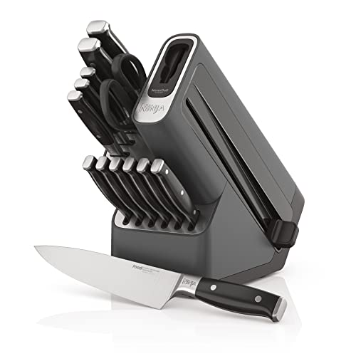 Ninja Knife Set, Knife Sharpener, Knife Block Set, Stainless Steel Knives, 14 Piece Set, Steak Knives, Chef Knives and More, Foodi NeverDull, Black, K32014​