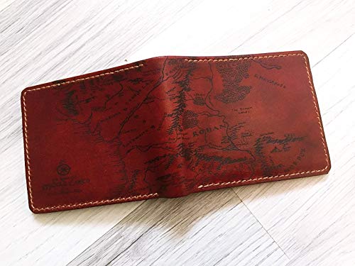 Unik4art - Vintage map genuine leather men wallet, middle earth LOTR map bifold anniversary leather gift for him