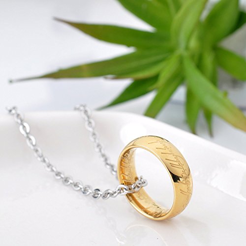 LUREME Engraved Gold Plated Stainless Steel Ring Pendant Chain Necklace A1000001