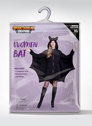 Spooktacular Creations Woman’s Black Bat Costume Women, Adult Bat Wing Zip Hoodie, Halloween Costumes for Adults (X-Large)