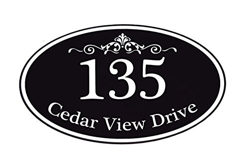 Customized Home Address Sign, Aluminum 12" x 7" Oval House Number Plaque, Personalized Color Choices Available (Black)